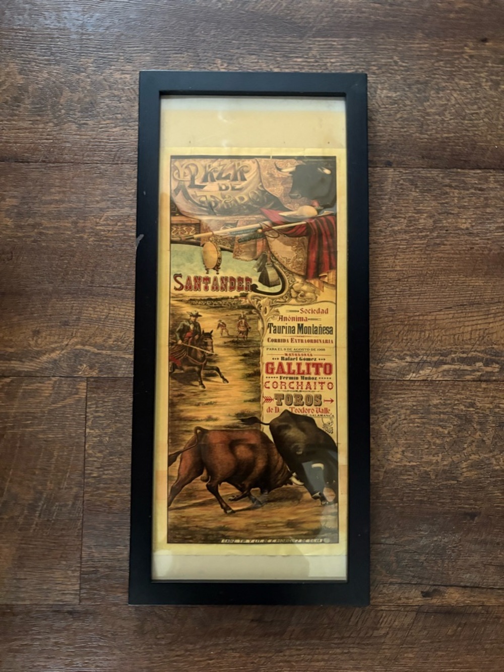 Vintage Bullfighting Poster in Black Frame